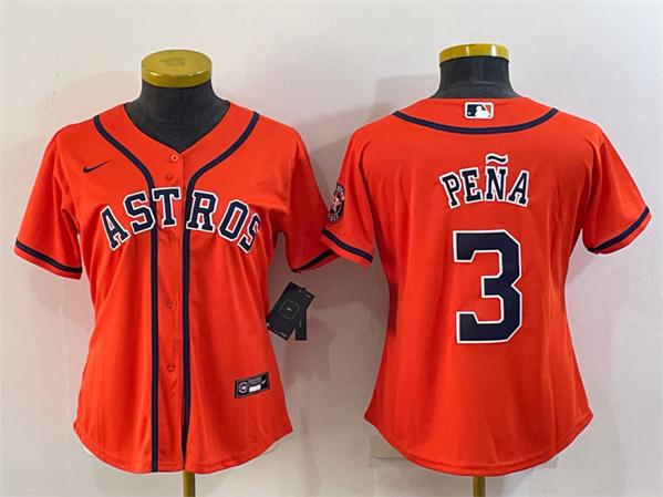 Women's Houston Astros #3 Jeremy Peña Orange With Patch Cool Base Stitched Baseball Jersey(Run Small)